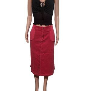 pulp women's red high-waisted corduroy patch pockets midi skirt L
